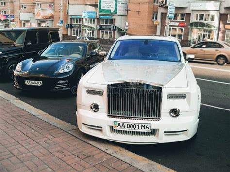 Kiev Ukraine September White Luxury British Car Rolls Royce Phantom Mansory