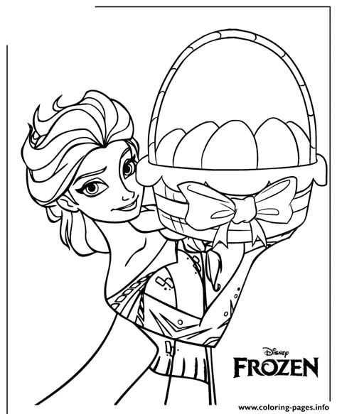Queen Elsa Holding Easter Basket Colouring Page Coloring Page Printable