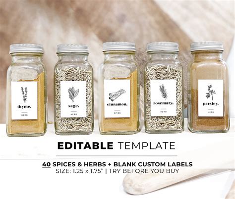 40 Herbs And Spices Jar Label Template Minimalist Pantry Printable