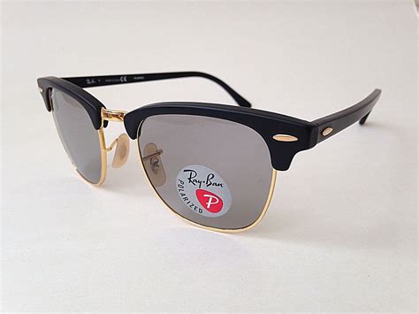 New Ray Ban Clubmaster Polarized Sunglasses Matte Black Gold Gray