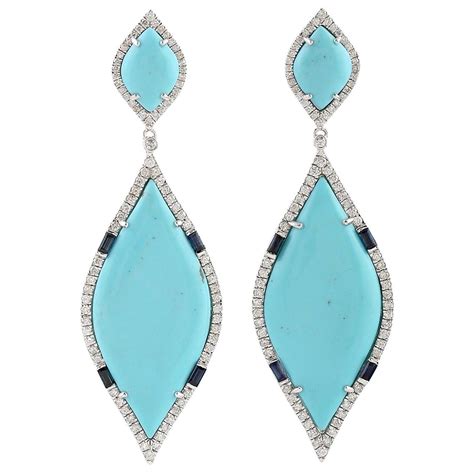Turquoise Diamond Karat Gold Earrings For Sale At Stdibs