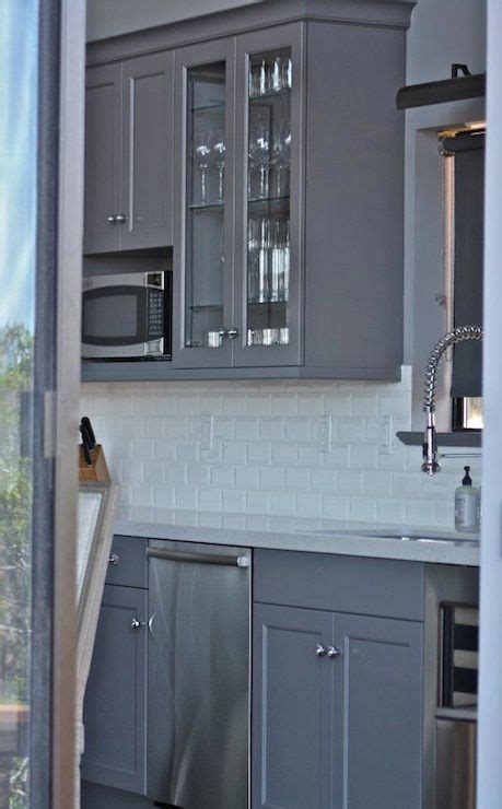 Filter, save & share beautiful kitchen with gray backsplash and subway tile backsplash remodel pictures, designs and ideas. William Adams Design - kitchens - gray walls, gray cabinetry, white subway tile backspl… | Blue ...