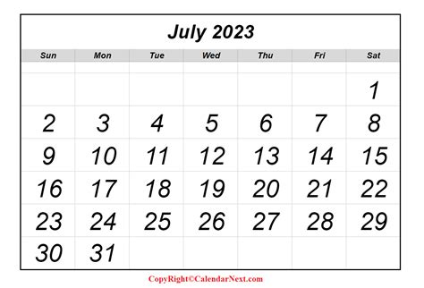 Free July 2023 Calendar Printable With Holidays And Notes