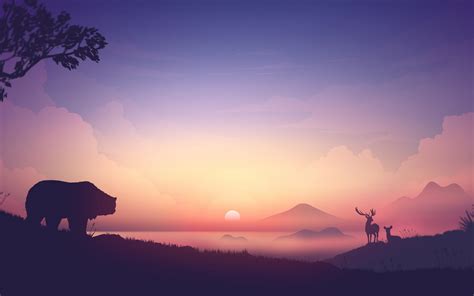 Download 4000x2500 Bear Deers Minimalistic Sunrise Landscape