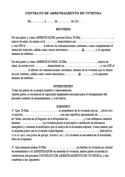 Plantilla Contrato De Alquiler GRATIS Para Rellenar Word PDF