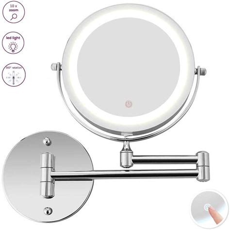 led lighted 10x magnifying mirrors wall mounted for bathroom double sided makeup mirror