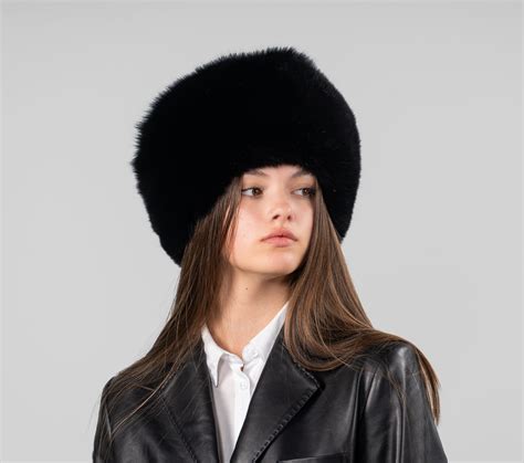 Black Fox Fur Hat 100 Real Fur Accessories Haute Acorn