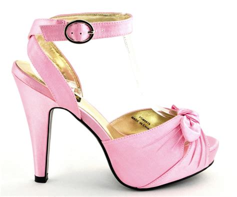 Pinup Womens Pink Satin Platform High Heels Retro Vintage Style