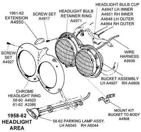 1958 62 Headlight Area Diagram View Chicago Corvette Supply