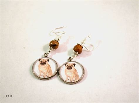 Pug Dog Earrings For Women Handmade With Jasper Gemstones With Images