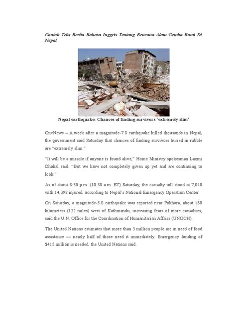 Teks berita pendek mengandung unsur 5w 1h pendidikan banjir artikel naskah laporan berita terkini terbaru. Contoh Teks Berita Bahasa Inggris Tentang Bencana Alam ...