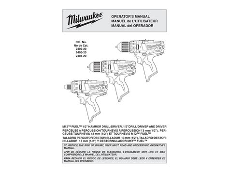 Milwaukee 2402 20 Operators Manual Pdf Download Manualslib