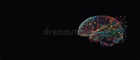 A Human Brain With Colorful Circuits In The Brain On Black Background