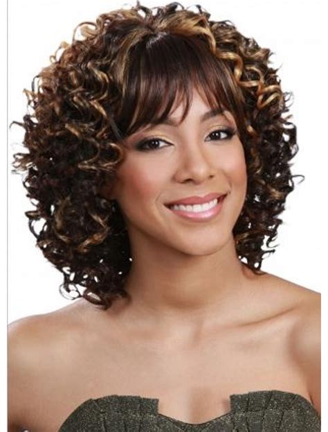 Glamorous Brown Curly Shoulder Length Human Hair Wigs And Half Wigs 100