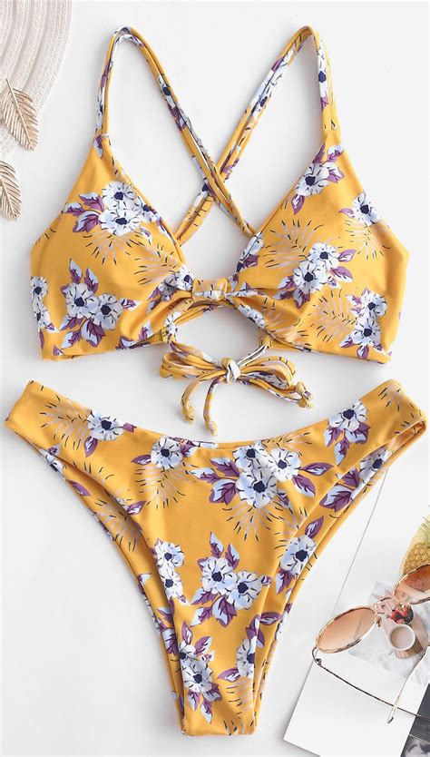 Zaful Floral Tie Reversible Bikini Set Artofit