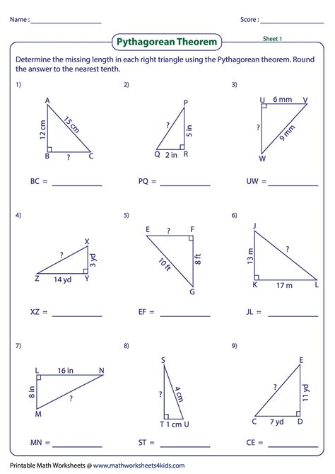 Pythagorean Theorem Free Worksheet Printable
