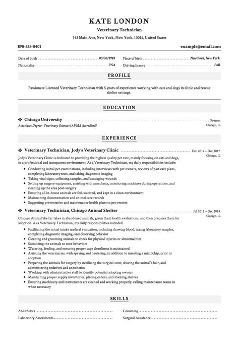 Guide Veterinary Technician Resume 12 Samples Pdf 2019