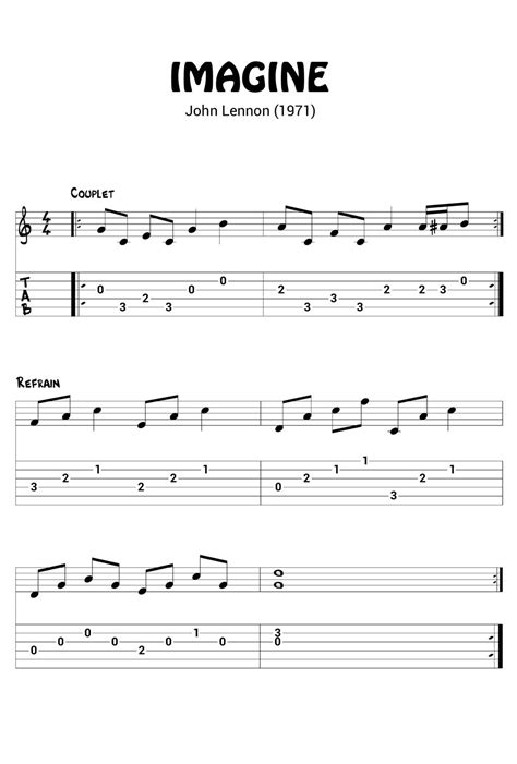 Imagine John Lennon Partition Tablature Guitare Version Simplifi E Guitar Chords For