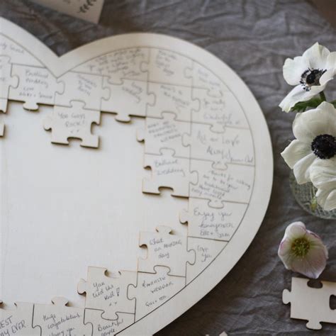 Wooden Heart Jigsaw Puzzle Wedding Guest Book The