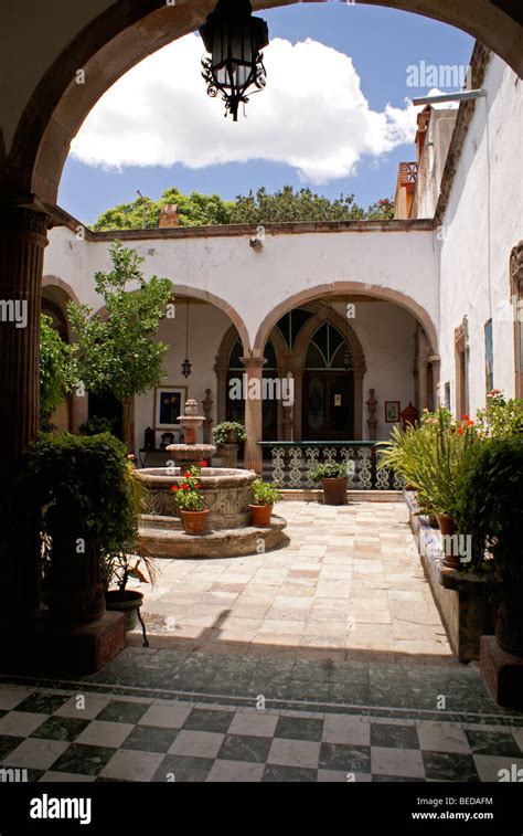 Interior Courtyard Of A Spanish Colonial House In San Miguel De Allende