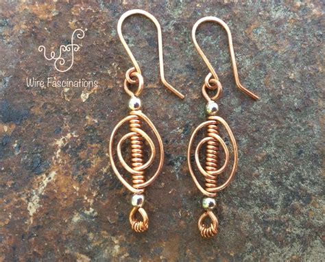 Handmade Copper Earrings Oval Coil Wire Wrap Main Copper Earrings Copper Jewelry Turquoise