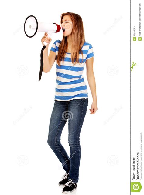 Teenage Woman Screaming Through Megaphone Stock Image Image Of Full Beautiful 62422253