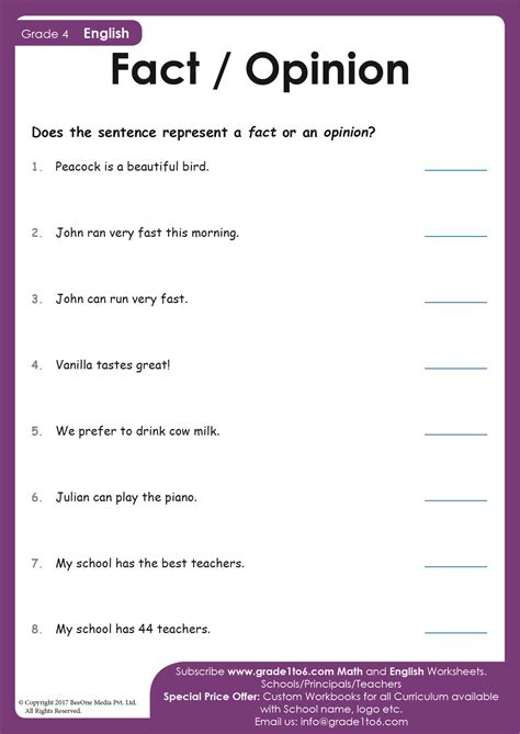 Fact And Opinion Worksheet Grade To Com