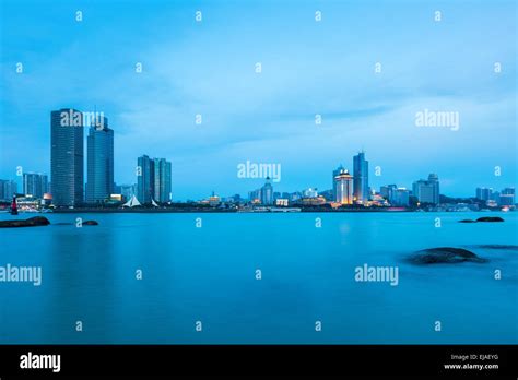 Beautiful Coastal City Of Xiamen Skyline In Nightfall Stock Photo Alamy