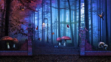 Magical Gate To Artistic Forest Full Hd Wallpaper