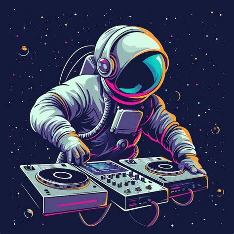Premium Vector Astronaut Playing Dj In Space Illustration With Tshirt