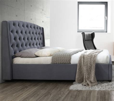Balmoral Grey Velvet Fabric Winged Bed Frame 6ft Super King Size