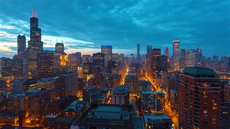 Chicago downtown skyline at dusk. Sunset time-lapse of the Downtown Chicago skyline - Day transitions to night Stock Video Footage ...