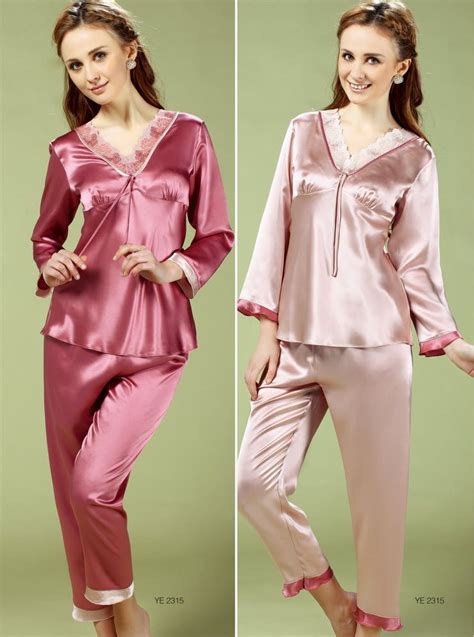 Pure Silk Ladies Womens Pajama Set Silk Pyjamas Pjs Lacy V Neckline 2315 Paradise Silk