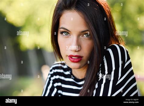 Portrait Of Pretty Girl With Green Eyes Wearing Young Clothing Stock