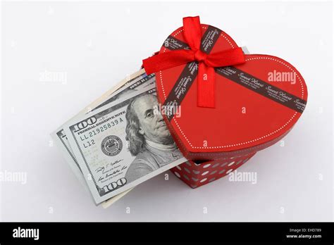 Love Gift With Us Dollar Bills Usd In A Red Gift Box Stock Photo Alamy