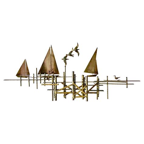 Signed C Jere Sailboat Wall Sculpture At 1stdibs