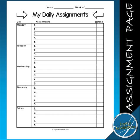Printables for business printables for everyone printables for home printables for kids. Free Printable Daily Assignment Sheets | Free Printable