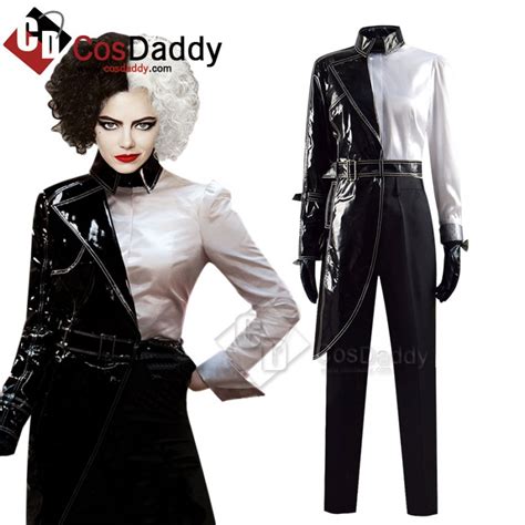 cruella de vil cosplay costume cruella black white shirt coat pants halloween suit