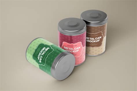 Download Glossy Round Tin Can Box Mockup Set in Packaging Mockups ...