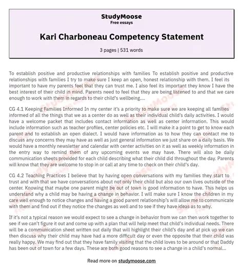 Kari Charboneau Competency Statement Free Essay Example