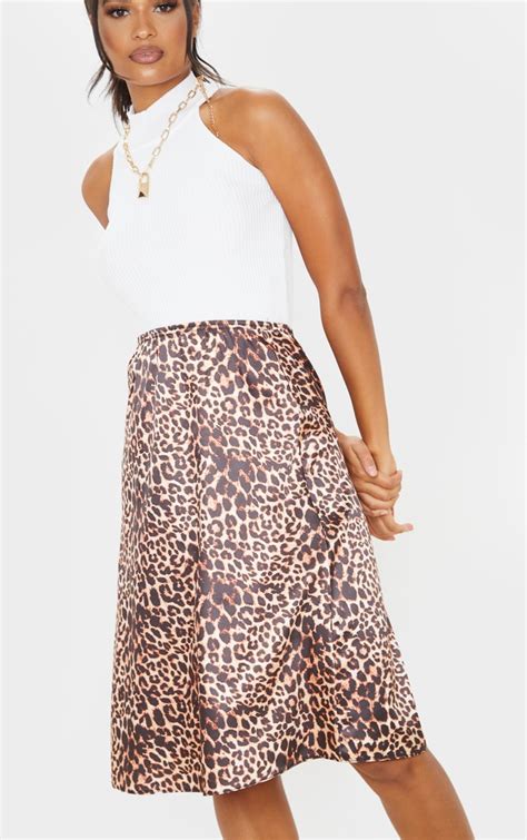 Satin Leopard Print Midi Skirt Skirts Prettylittlething Ie