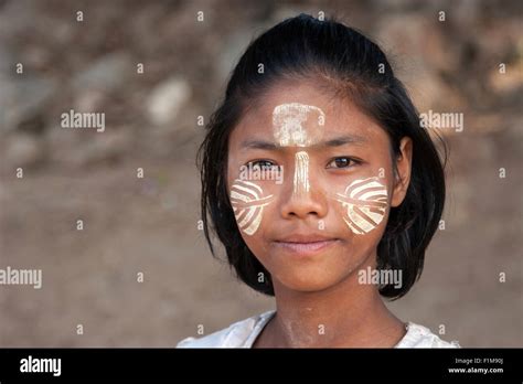 Local Girl With Thanaka Paste On Her Face Portrait Inwa Mandalay