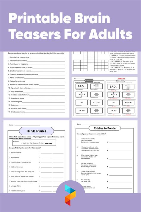 Printable Brain Teasers Worksheets Pdf