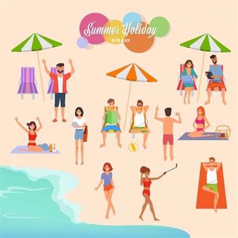Vacanze Estive Sull Illustrazione Della Spiaggia Vettore Premium