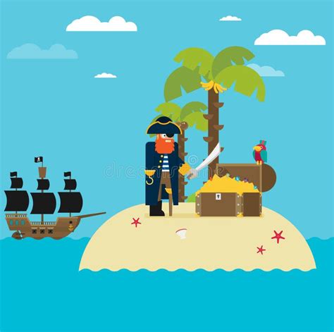Pirate On A Desert Island Stock Vector Illustration Of Nature 43900986