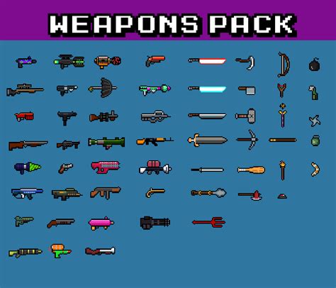 Pixel Art Weapons Asset Pack Game Sprites