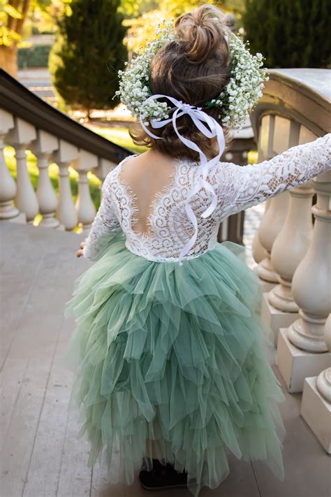 full length sage green tulle sleeveless lace top scalloped etsy green flower girl dresses