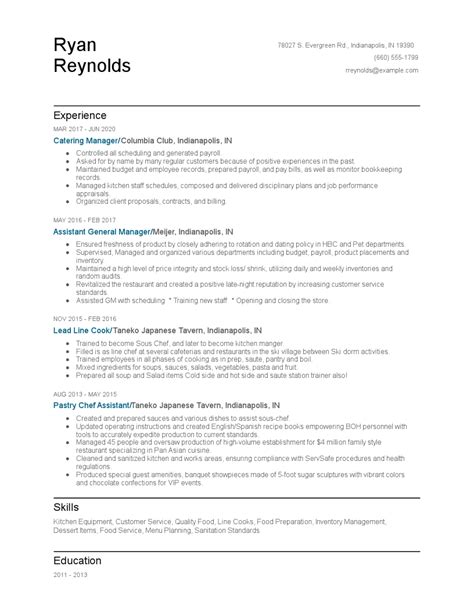 Catering Manager Resume Examples And Tips Zippia