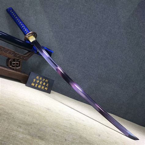 Japanese Sword Samurai Katana Sharp Blue Folded Damascus Steel Blade
