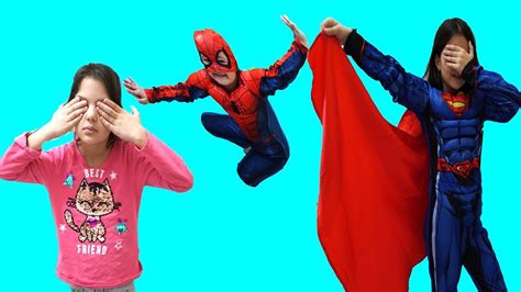 Masal And Öykü And Cute Spiderman Supergirl Playing Hide And Seek Youtube